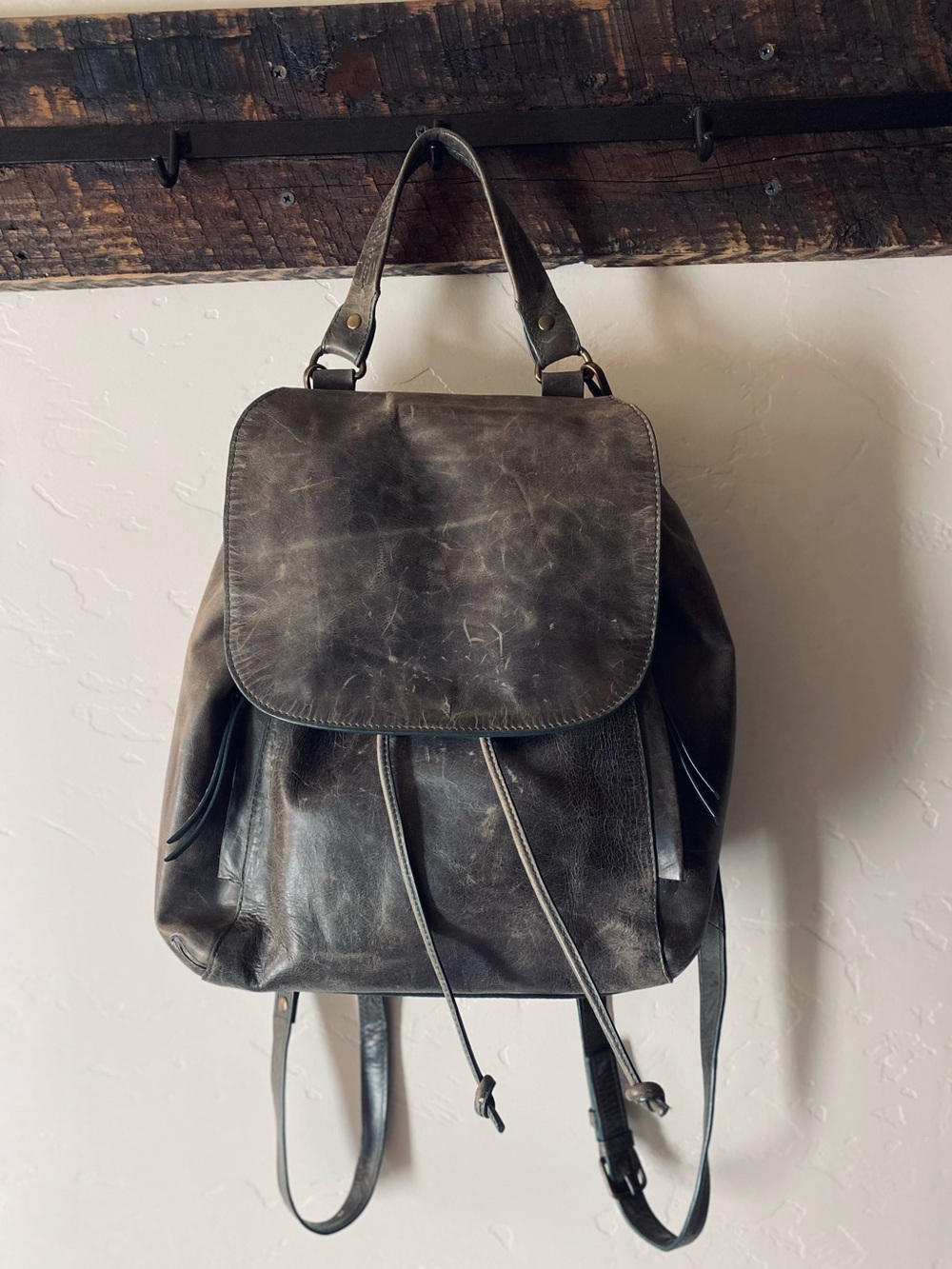 Distressed Leather Backpack with a Leather Wallet - Dark Brown Everyday Carry